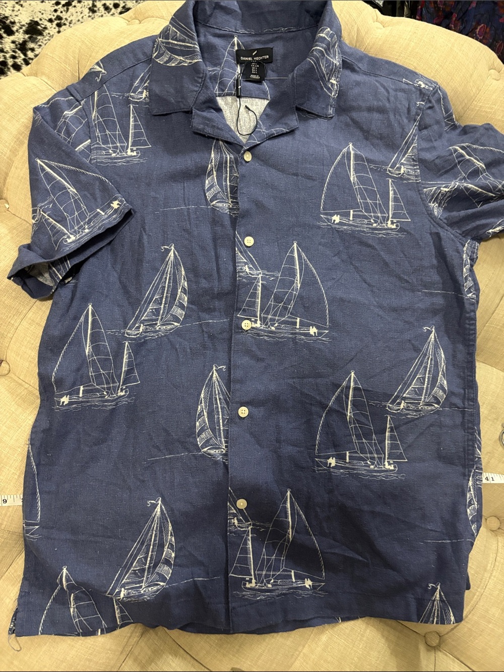 Daniel Hechter Navy Short-Sleeve Button-Up with White Sailboat Print
